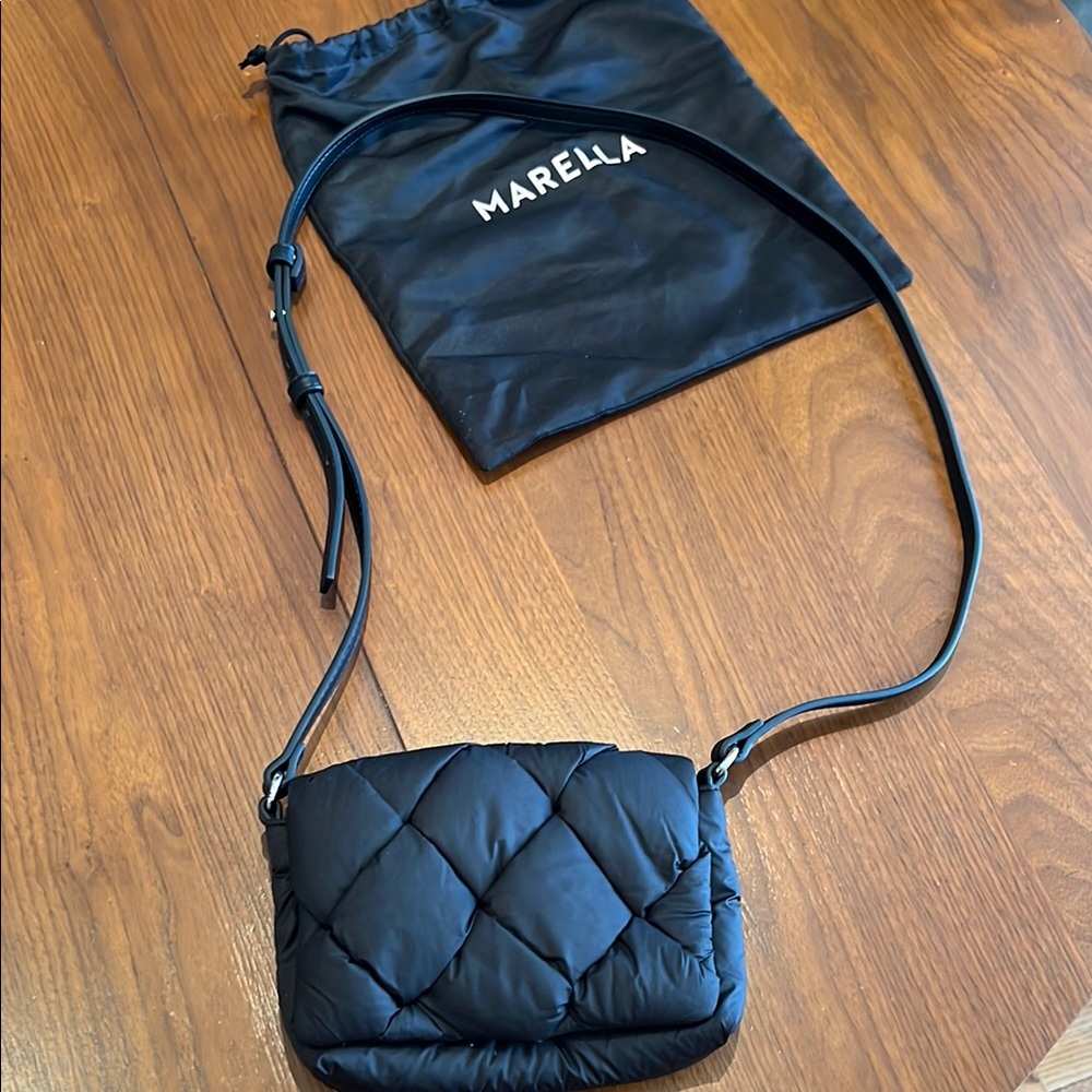Marella Black Quilted Puffer Crossbody Bag with Diamond Pattern